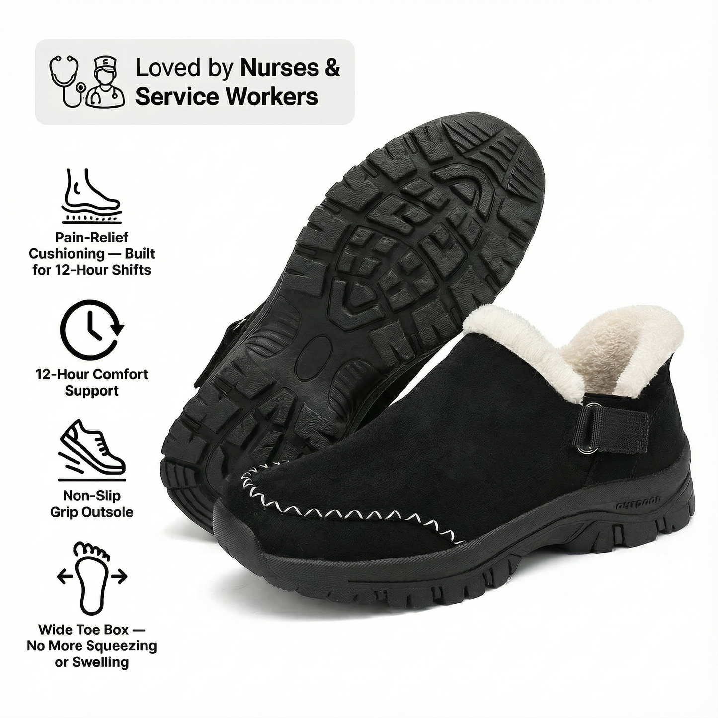 12-Hour Shift Clogs — Plantar Fasciitis & Heel Relief for Back Pain, Bunions & Wide Feet (BOGO)